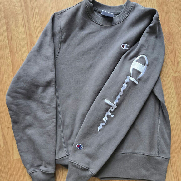 Champion Gray Embroidered Logo Crewneck Pullover Sweatshirt Unisex S Athletic - Picture 4 of 8